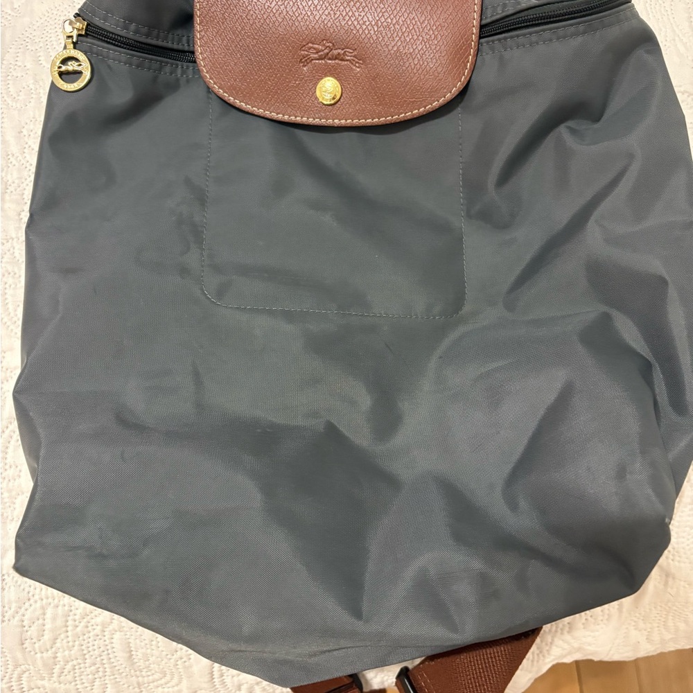 Authentic Longchamp grey and Brown Backpack